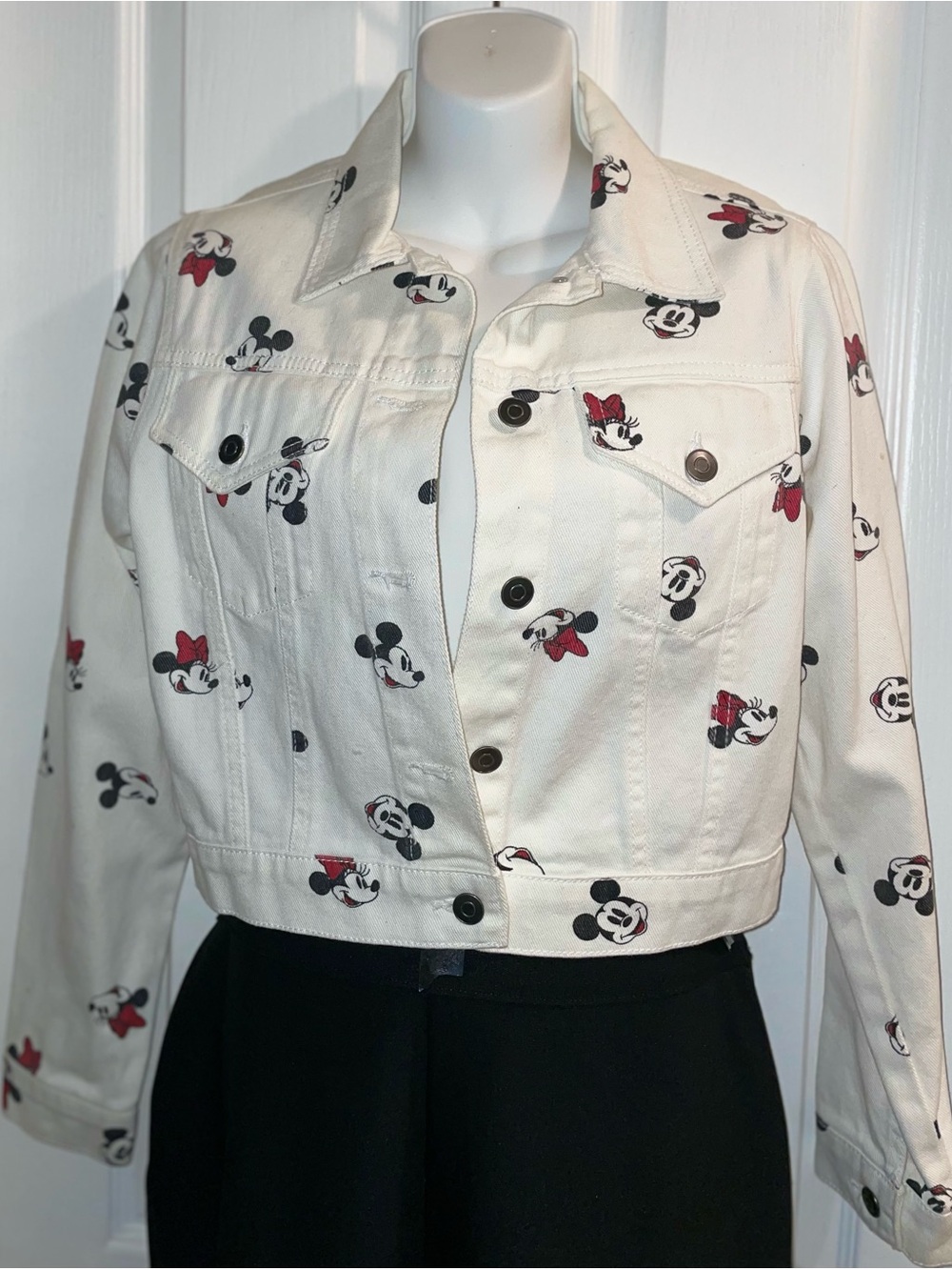 NWT Forever 21 Disney Mickey & Minnie Mouse Cropped Denim Jacket Size Small